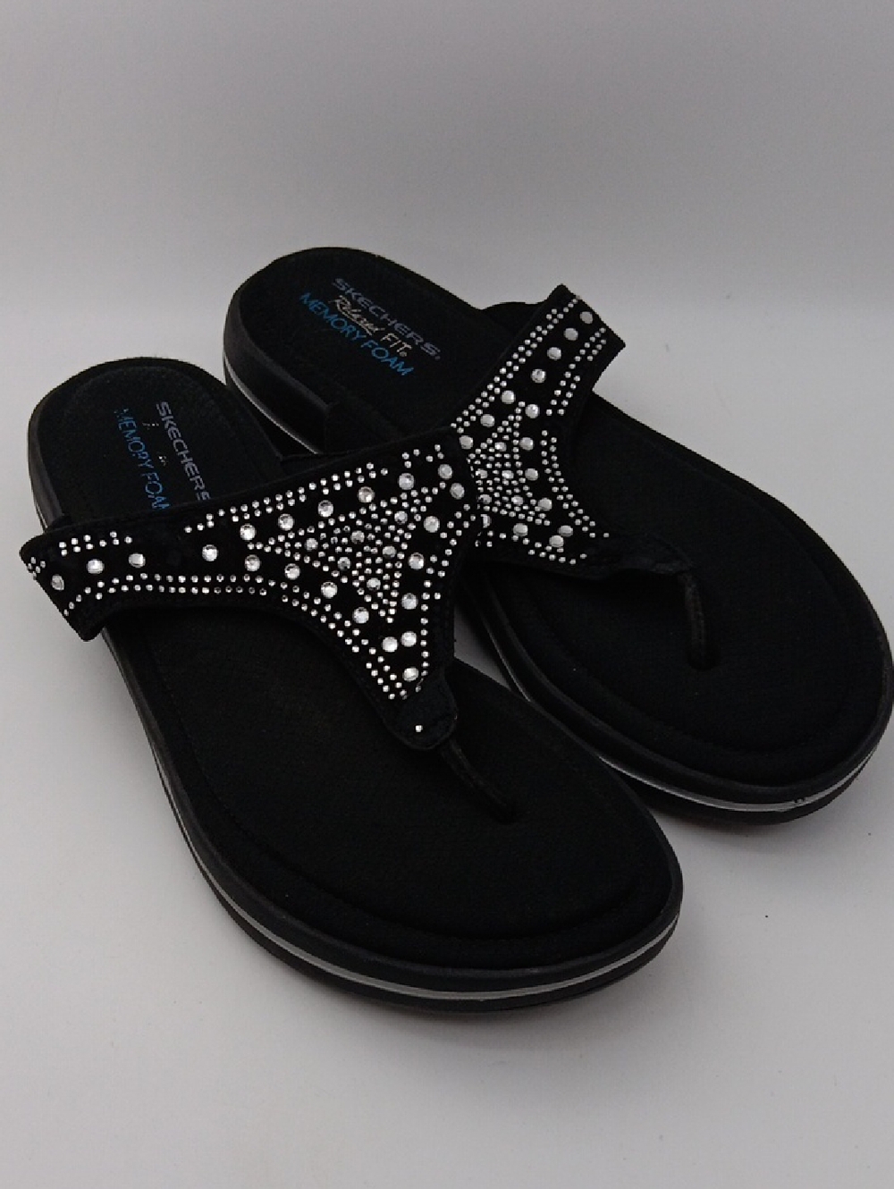 SKECHERS BLACK RHINESTONE THONG SANDALS SIZE 9